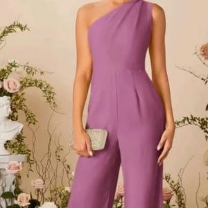 Crystal Sky Purple One Shoulder Wide Leg Jumpsuit Small